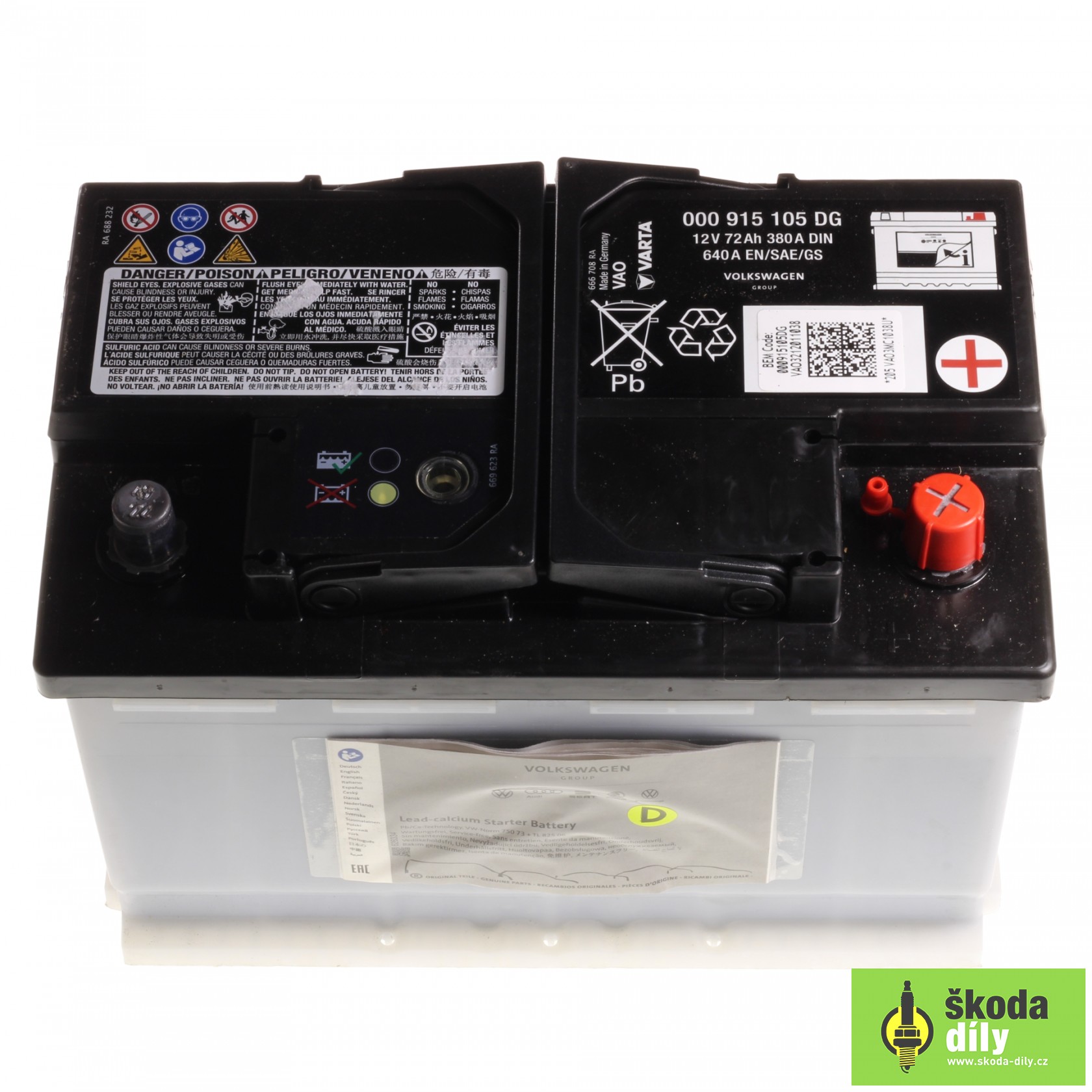 ORIGINAL VW Autobatterie Batterie Starterbatterie 12V 72Ah 380/640A  000915105DG